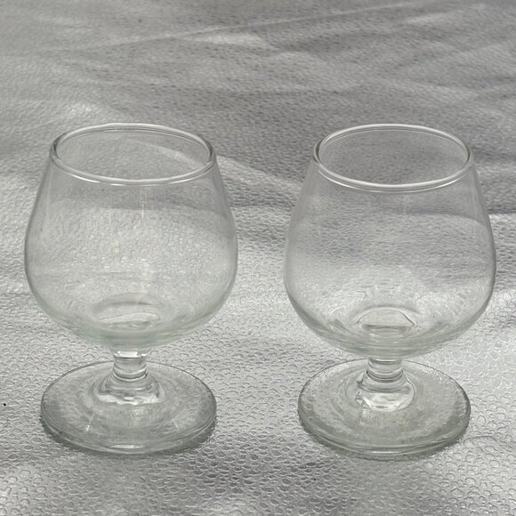 Clear Glass Brandy Snifter Mini Shot Glasses Set Of 2 Cognac 4” H Barware - Picture 1 of 7